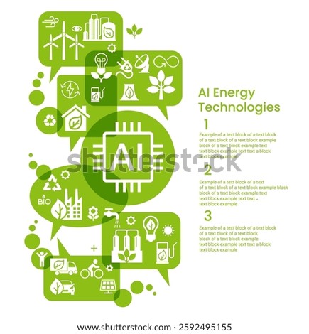AI Energy Technologies. Ecology with artificial intelligence. Energy revolution. Web design template. 
