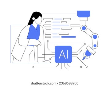 Abstraktes Konzept, Vektorgrafik von AI Engineer. Professioneller AI-Ingenieur, der Roboter-AI-Modelle mithilfe von maschinellen Lernalgorithmen, IT-Technologie, Datenübertragung, abstrakter Big-Data-Metapher erstellt.