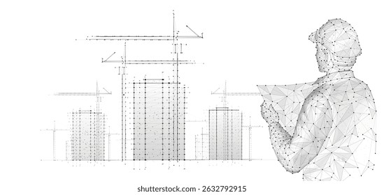 AI engineer and construction site. Building 3D Printing, Building Information Modeling, Industrial background, Build project, Architect plan, City work, Urban development, Modular Construction concept