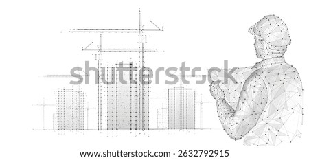 AI engineer and construction site. Building 3D Printing, Building Information Modeling, Industrial background, Build project, Architect plan, City work, Urban development, Modular Construction concept