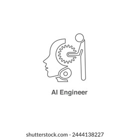 KI-Ingenieur-Linie-Symbol isoliert auf Hintergrund Gehirn-Entwickler-Outline-KI-Technologie-Entwickler-KI-Ingenieurs-Symbol-Outline-Silhouette-Silhouette-minimalistische künstliche Intelligenz-Programmierer-Symbol-Symbol