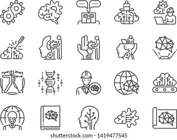 AI Engineer Line Icon Set. Included Icons As Artificial Intelligence, Robotics, Machine Learning, Robot, Automation, Humanoid And More.