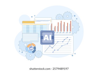 AI Enhanced Data Visualization Concept for Business Insights. Use AI to transform data into actionable visual insights for better decision making. data dashboard with AI generated charts.