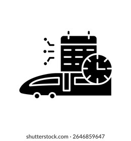 AI enhanced railway scheduling black flat icon for digital and print projects.  Minimal clean icons for apps and websites. Modern simple icons for UI UX and branding