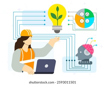 AI enhanced renewable energy consulting concept. Energy efficiency consulting and solutions with AI-based audits and recommendations. 