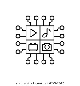 AI in entertainment line icon design. Implementation AI in entertainment sector