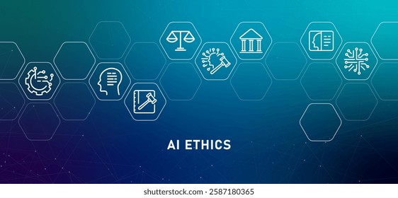 AI ethics gradient header computing machine learning regulation guidelines smart technology data programming privacy policy AI artificial intelligence optimization system icon design illustration