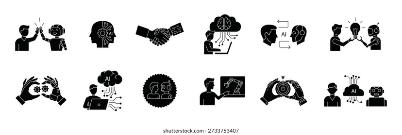 AI ethics and human centered icon set. Solid icons. Vector illustration