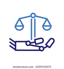 AI Ethics icon with robot hand holding a scale, vector illustration for ethical AI decision-making and moral balance concept