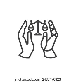 Icono de la línea de ética de IA. signo de estilo lineal para concepto móvil y diseño web. Escala el equilibrio entre la IA y el icono de vector de contorno humano. Símbolo, ilustración del logotipo. Gráficos vectoriales