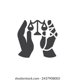 KI-Ethik-Vektor-Icon. Gefülltes flaches Schild für mobiles Konzept und Webdesign. Skaliert den Ausgleich zwischen KI und menschlichem Glyphensymbol. Symbol, Logo-Darstellung. Vektorgrafik
