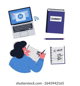 AI in everyday life set of objects ilustrating modern technology. set of vector of augmented reality technology Illustrations object flat 2D. isolated object