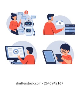 AI in everyday life set of objects ilustrating modern technology. set of vector of augmented reality technology Illustrations object flat 2D. isolated object