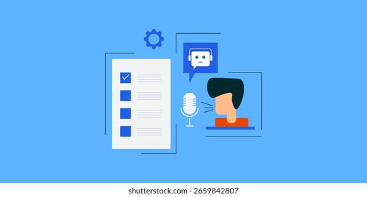 IA executando tarefas por meio de comandos de voz enquanto gerencia listas de verificação para operações de negócios.