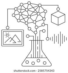 AI Experimental Installations icon. Simple outline monochrome black vector pictogram with thin lines on a transparent background. Line thickness is editable