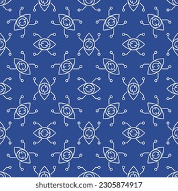 AI Eye vector Artificial Intelligence Vision concept blue outline seamless pattern