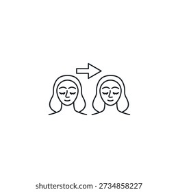 AI face swap icon. Two heads exchanging positions with arrows. Deepfake technology and identity replacement symbol vector illustration.