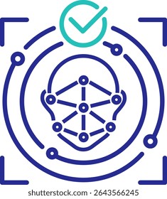 AI facial recognition icon with editable stroke and color. Perfect for identity tech, biometrics, and intelligent security systems.	
