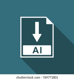AI file document icon. Download AI button icon isolated with long shadow. Flat design. Vector Illustration