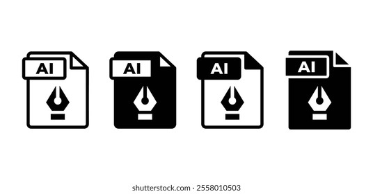 AI file format document icon vector design simple black white color illustration collection isolated