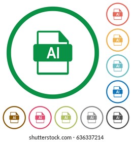 AI file format flat color icons in round outlines on white background