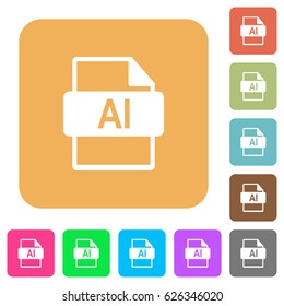 AI file format flat icons on rounded square vivid color backgrounds.