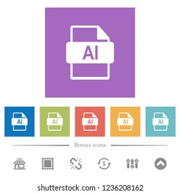 AI file format flat white icons in square backgrounds. 6 bonus icons included.