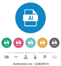AI file format flat white icons on round color backgrounds. 6 bonus icons included.
