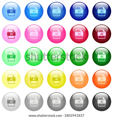AI file format icons in set of 25 color glossy spherical buttons