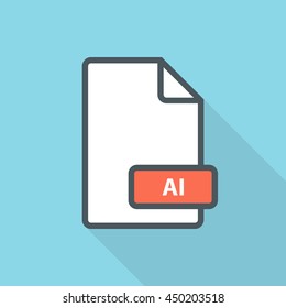 AI file format line icon with long shadow. Vector illustration.