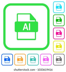 AI file format vivid colored flat icons in curved borders on white background