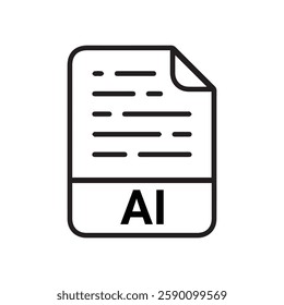 AI file icon set. AI file type symbol. File AI format icon in black filled and outlined style isolated on transparent background.