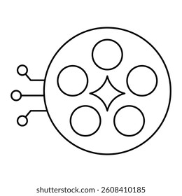 AI Film Reel Symbol. Generative Video Editing, Movie Production Automation, and Artificial Storytelling in Media.