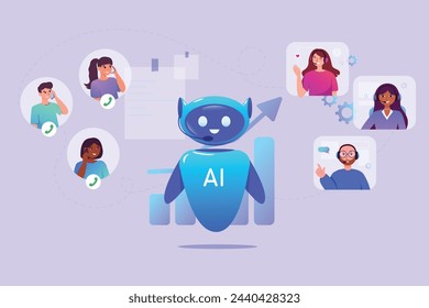 AI in financial management call center online. People are using artificial intelligence to use money efficiently. Online robots with innovative technologies help financiers automate bank payments