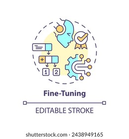 Ai fine-tuning multi color concept icon. Virtual assistant pre-training. Chatbot training data. Round shape line illustration. Abstract idea. Graphic design. Easy to use in infographic, presentation