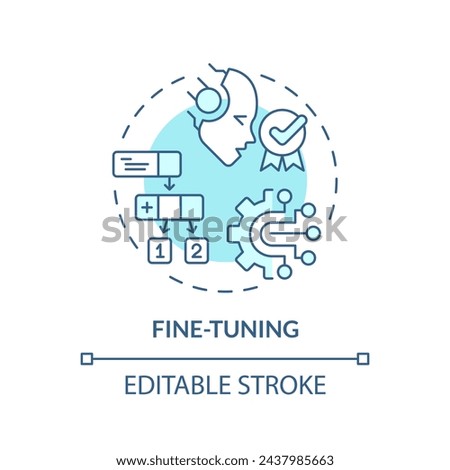 Ai fine-tuning soft blue concept icon. Virtual assistant pre-training. Chatbot training data. Round shape line illustration. Abstract idea. Graphic design. Easy to use in infographic, presentation