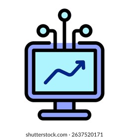 AI Fintech Investment Stock Market and Finance Analysis icon. Artificial Intelligence Automation Trading Stock or Growth Bitcoin Graph Economy Vector within Colors Outline Editable Stroke Vector.