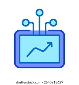 AI Fintech Investment Stock Market and Finance Analysis icon. Artificial Intelligence Automation Trading Stock or Growth Bitcoin Graph Economy Vector within Colors Outline Editable Stroke Vector.