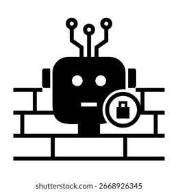 Icono del robot del cortafuegos de la IA – Símbolo de la protección de la red de la inteligencia artificial