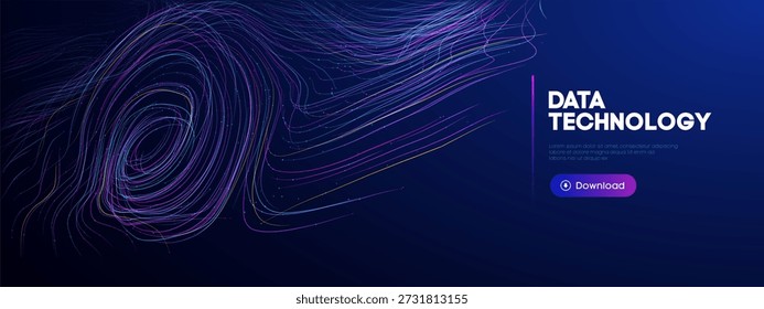 Ai flow data with bluewave background and light abstract code. Digital neon motion with dot dynamic science and design pink energy. Business space purple with intelligence podcast vector.
