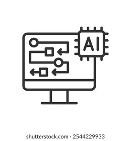 AI flowchart generator, icon in line design. AI, flowchart, generator, diagram, automation, process, algorithm on white background vector. AI flowchart generator editable stroke icon