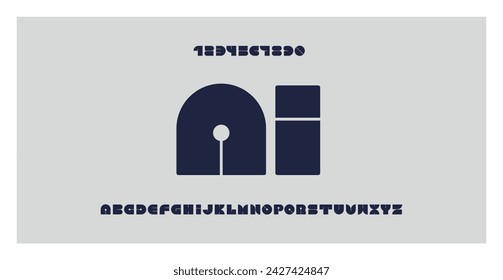 AI font. Future alphabet for headline, logo, technology, science, engineering. Minimal tech type, letters and numbers. Future digital circuit design. Artificial Intelligence concept. Vector typography