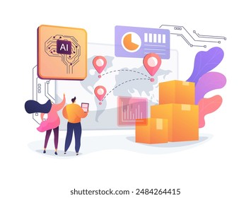 AI Forecasting for Efficient Supply Chain abstract concept Ilustración vectorial. Gestión de la cadena de suministro. Predict demanda optimizar las operaciones de la cadena de suministro. TECNOLOGÍA de IA. metáfora abstracta.