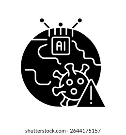Ícone plano preto de epidemias de previsão de IA para projetos digitais e impressos.  Ícones mínimos de limpeza para aplicativos e sites. Ícones simples modernos para UI UX e branding