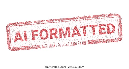 AI Formatierter roter digitaler Stempel, der mit Stippelpunkten erstellt wurde. Futuristische Vektorgrafik, die künstliche Intelligenz, Datenverarbeitung, elektronische Validierung und intelligente Technologieautomatisierung darstellt.