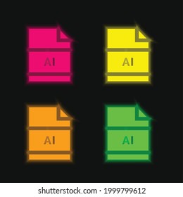 AI four color glowing neon vector icon