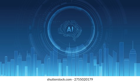 AI and the Future of Cityscapes: A futuristic visualization of artificial intelligence interacting with a cityscape, illustrating the technological advancement and the evolving urban environment.