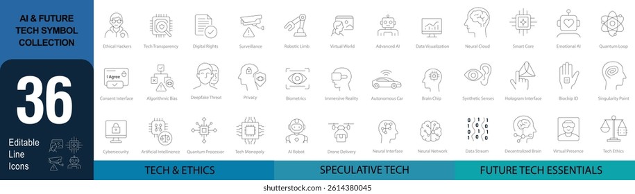 AI and Future Tech Symbol Collection  36 Editable Line Icons for Ethics