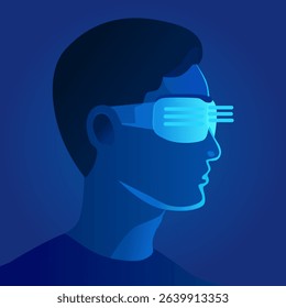 AI and future technologies. Direct and instant communication between people and artificial intelligence directly through smart glasses. Future is already here. Simple flat design. Vector illustration.