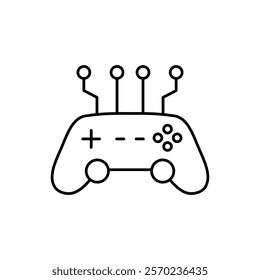 AI in game line icon design. Implementation AI in gaming. Gaming stick with cricut line design